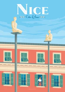 Wall art by François Beutier: vibrant illustration of Masséna Place in Nice