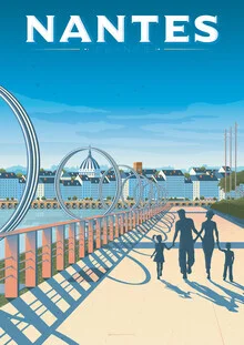 Wall art illustrating Nantes, featuring the Île de Nantes in soft colors.