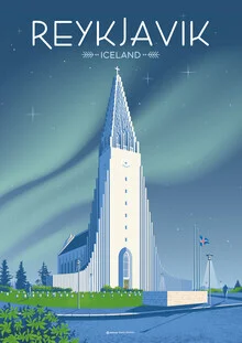 Wall art by François Beutier: stylized illustration of Hallgrímskirkja in Reykjavik