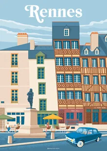 Wandbild mit einer charmanten Illustration von Rennes in der Bretagne
