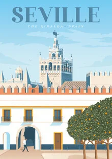 Illustration by François Beutier: charming cityscape of Seville featuring the Giralda.
