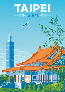 Illustration by François Beutier: city view of Taipei at night