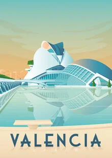 Illustration by François Beutier: Cityscape of Valencia with futuristic architecture