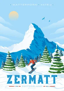 Illustration by François Beutier: Zermatt with the Matterhorn in the background.