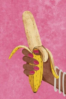 Bunte Illustration einer Banane mit kräftigen Farben und weiblichem Design.