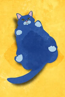 Illustration einer lustigen Katze in kräftigen Farben, die fröhlich wirkt.