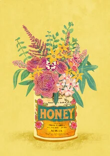 Illustration von Raissa Oltmanns: Blumen in einer vintage Honigdose, lebendige Farben.