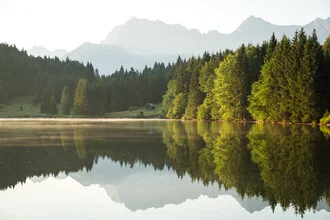Photo art by Johannes Hulsch: calm reflection of Geroldsee in the Bavarian Alps