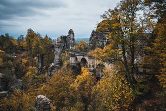 Photo art by Johannes Hulsch: calm autumn landscape of Bastei Bridge in Saxony