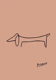 Strichzeichnung eines Hundes in Terracotta, minimalistisch und freundlich.
