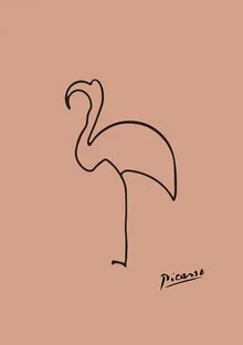 Strichzeichnung eines Flamingos in sanften Terracotta-Tönen, angenehme minimalistischer Stil.