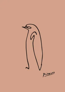 Strichzeichnung eines Pinguins in Terracottafarben, minimalistisch und freundlich.