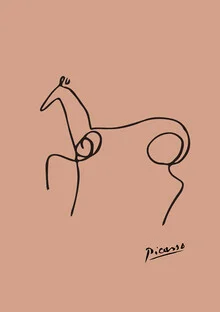 Line drawing of a horse in terracotta, soft lines and minimalist style.