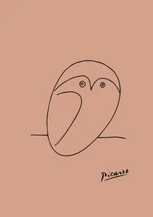 Photo art: minimalist line drawing of an owl on terracotta background