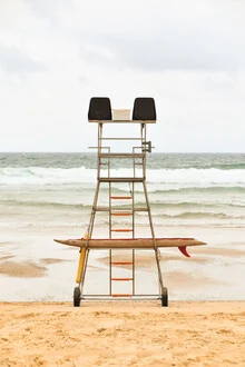 Photo art of a calm sea view, soft blue and gold hues in France.