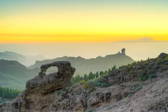 View from Pico de las Nieves on Gran Canaria with gentle hills and evening mood