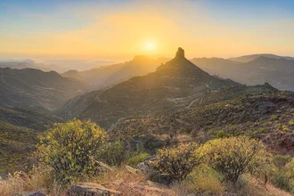 Photo art by Michael Valjak: Roque Bentayga at sunset in Gran Canaria