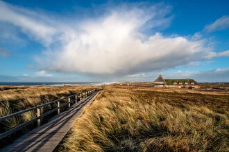 Photo art by Achim Thomae: View of Sylt's coastline, soft clouds above the sea.