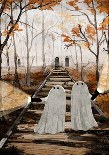 Illustration by Katherine Blower: spooky forest scene with a nostalgic feel
