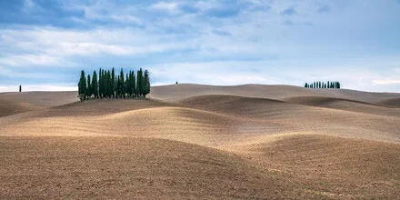 Charming photo art: autumn landscape with cypress trees in Tuscany