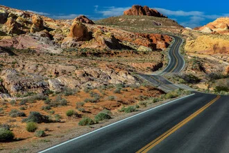 Rocky landscape with gentle serpentines in the Valley of Fire, Nevada.
