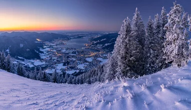 Photo art by Achim Thomae: snowy winter landscape at Lake Tegernsee during sunset