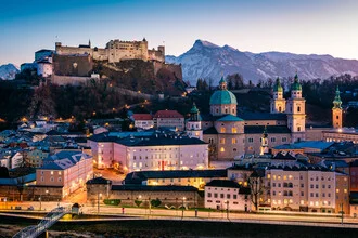 Beautiful image of Salzburg at dusk, showcasing soft colors and a calm atmosphere.