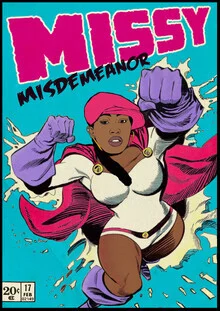 Wandbild von David Redon: Illustration einer starken, selbstbewussten Frau in urbaner Umgebung