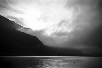 Photo art by Christellea Landais: calm view of Lake Annecy in black and white
