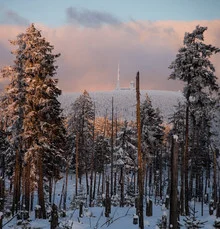 Photo art by Mathias Becker: the Brocken in snow at sunset