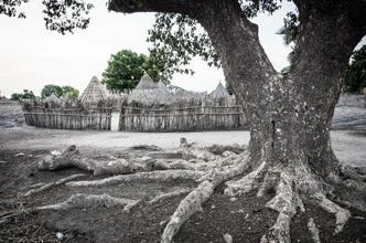 Photo art by Ulrich Kleiner: village with tree in soft gray tones