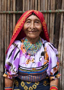 Wall art by Sarah Hrapia: A woman in traditional attire from Panama