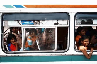 Photo art by Simon Bode: smiling girl by the bus in Galle, Sri Lanka