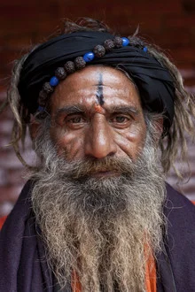 Photo art by Jagdev Singh: Sadhu with a calm expression in traditional clothing.