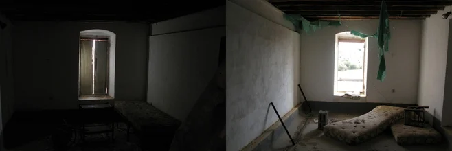 Abandoned rooms on Paros Island, Greece, featuring soft light and a nostalgic atmosphere.