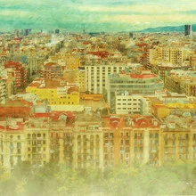 Photo art by Elvira Stürmer: city view of Barcelona featuring historic buildings