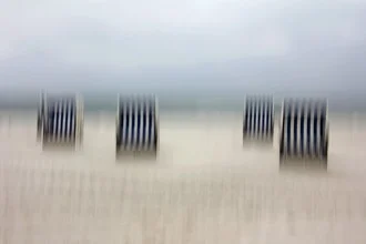 Photo art by Wenka-maria Hagemeister: Four colorful beach chairs on the North Sea shore