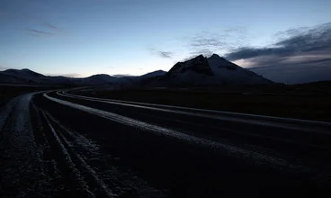 Photo art by Thomas Lehn: soft light over an icy road in Iceland