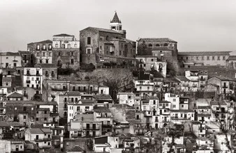 Photo art by Silva Wischeropp: serene Sicilian mountain village with monastery ruins
