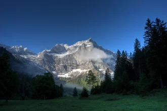 Fotokunst von Björn Groß: ruhige Aufnahme der Spritzkarspitze mit Kiefern und Himmel