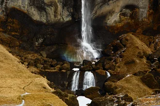 Photo art by Gloria Jansen: soft colors over rocks and a waterfall in Iceland.