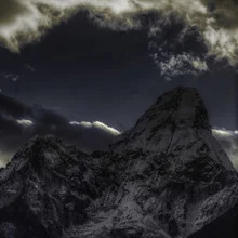 Photo art by Regis Boileau: serene mountain landscape with Himalayan peaks