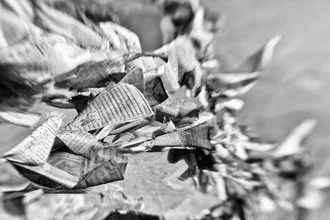 Photo art by Victoria Knobloch: colorful prayer flags fluttering in the wind in India