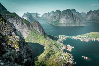 Photo art by Franz Sussbauer: view of Reine from the peak of Reinebringen