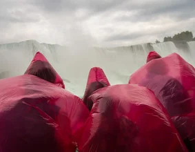 Photo art by Aurica Voss: gentle waterfalls under a clear sky in Canada