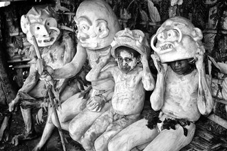 Photo art by Ingetje Tadros: Asaro Mudmen wearing traditional masks in Papua New Guinea.