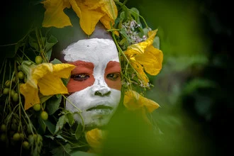 Photo art by Miro May: girl with flowers and body painting in the Omo Valley