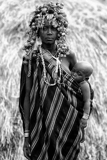 Portrait of a woman with traditional hair ornaments from Zambia, warm and inviting mood.