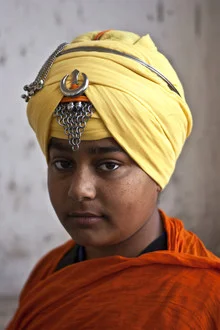 Photo art by Jagdev Singh: young Sikh with calm eyes in Anandpur Sahib