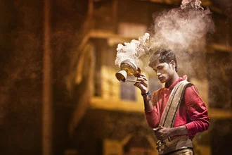 Photo art by Victoria Knobloch: Aarti ceremony on the Ganges in Varanasi